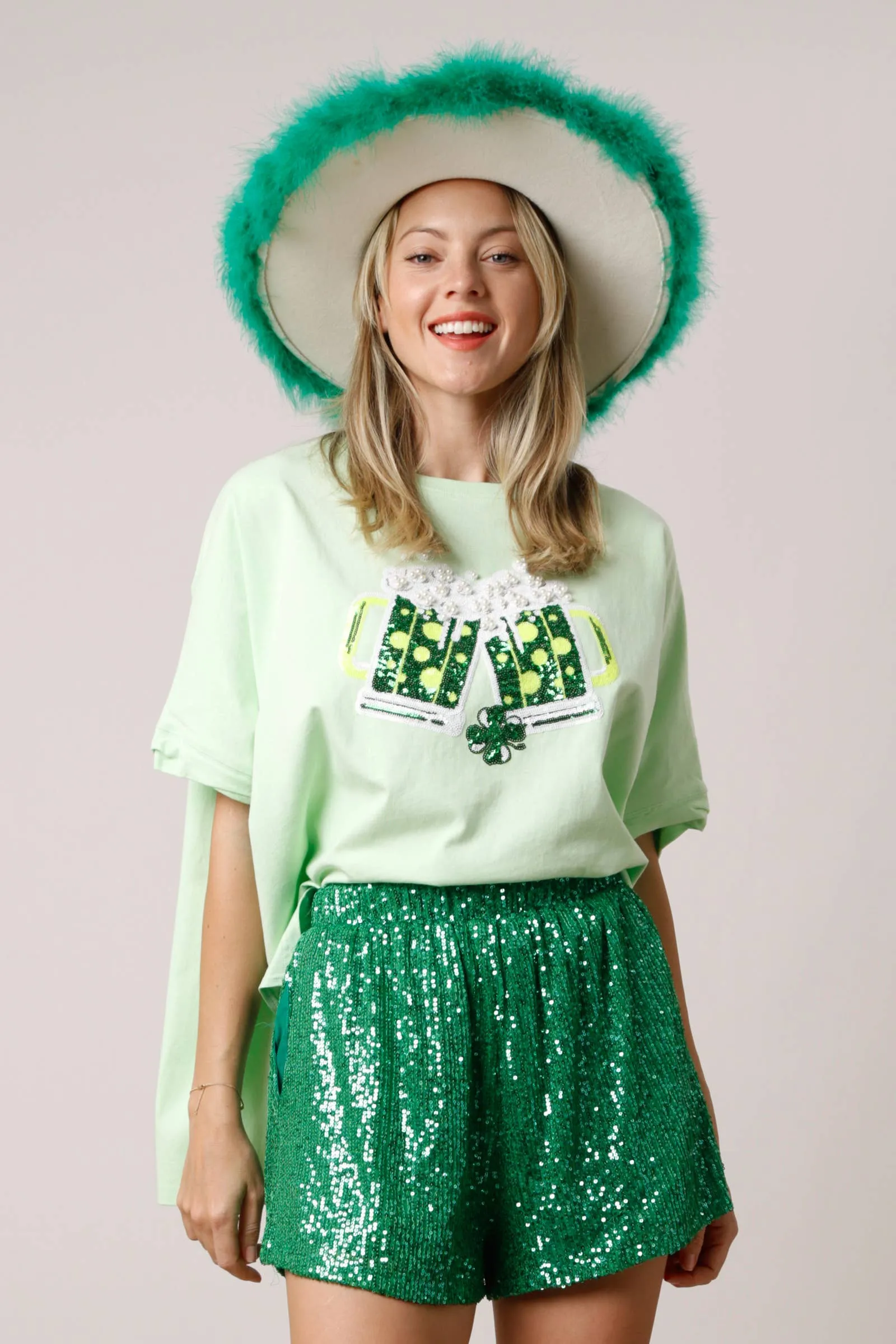 FAN St. Patricks Sequin Cheers Oversized Top