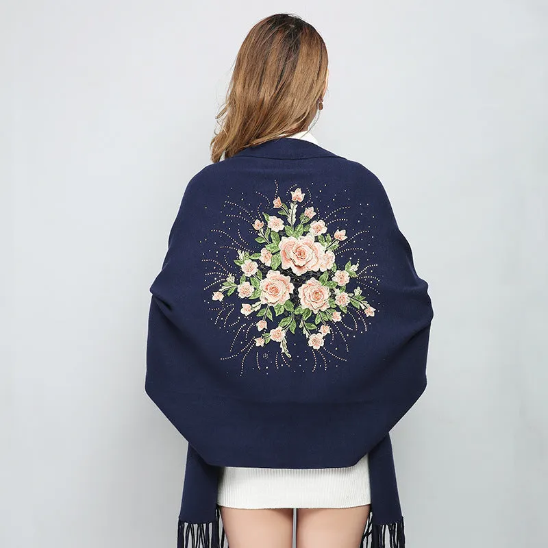 Female winter embroidered shawls with sleeves all-match