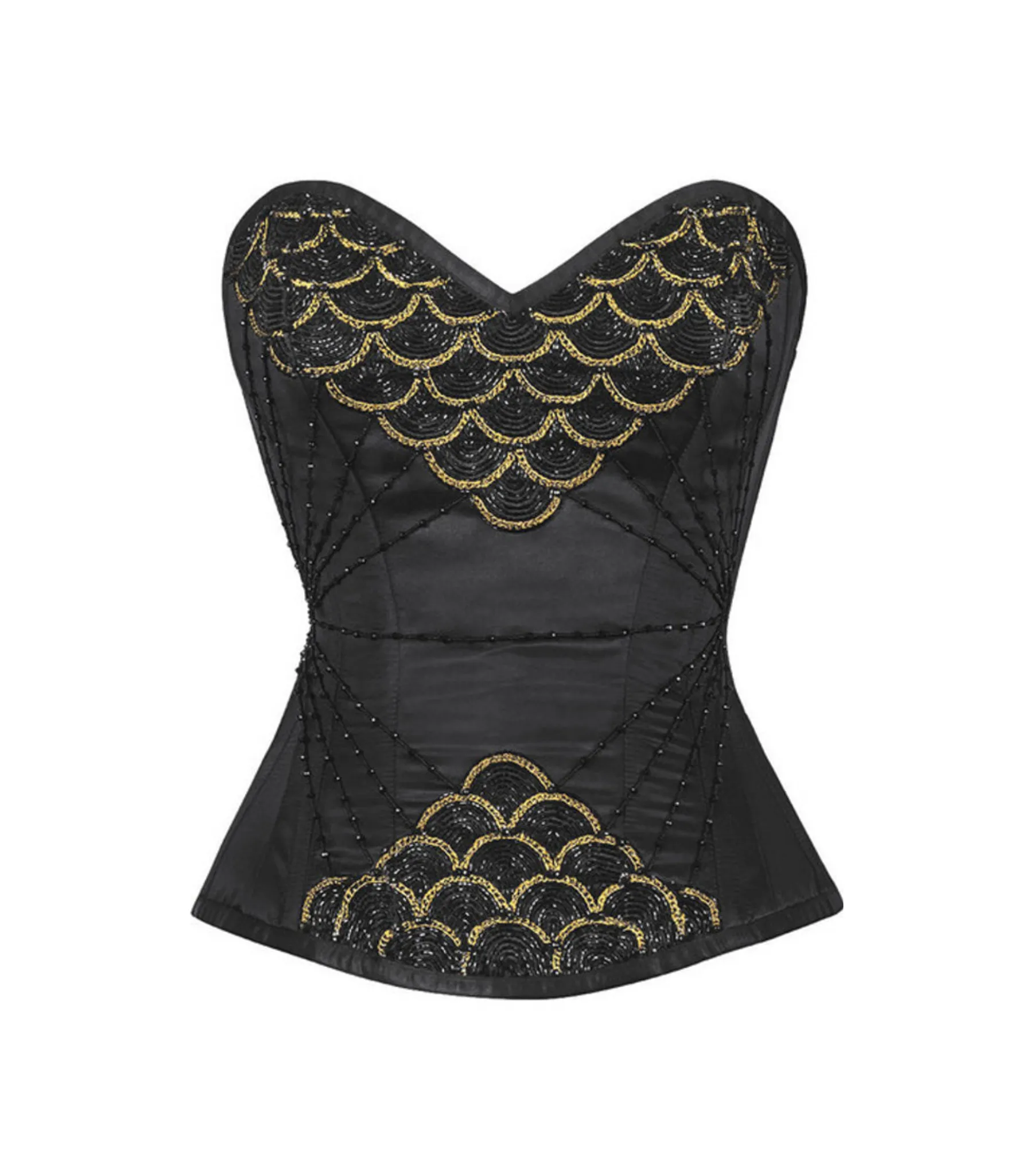Fish Scales Beaded Black Overbust Corset