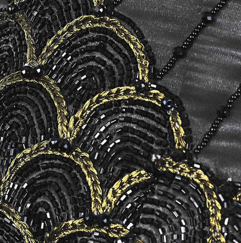 Fish Scales Beaded Black Overbust Corset
