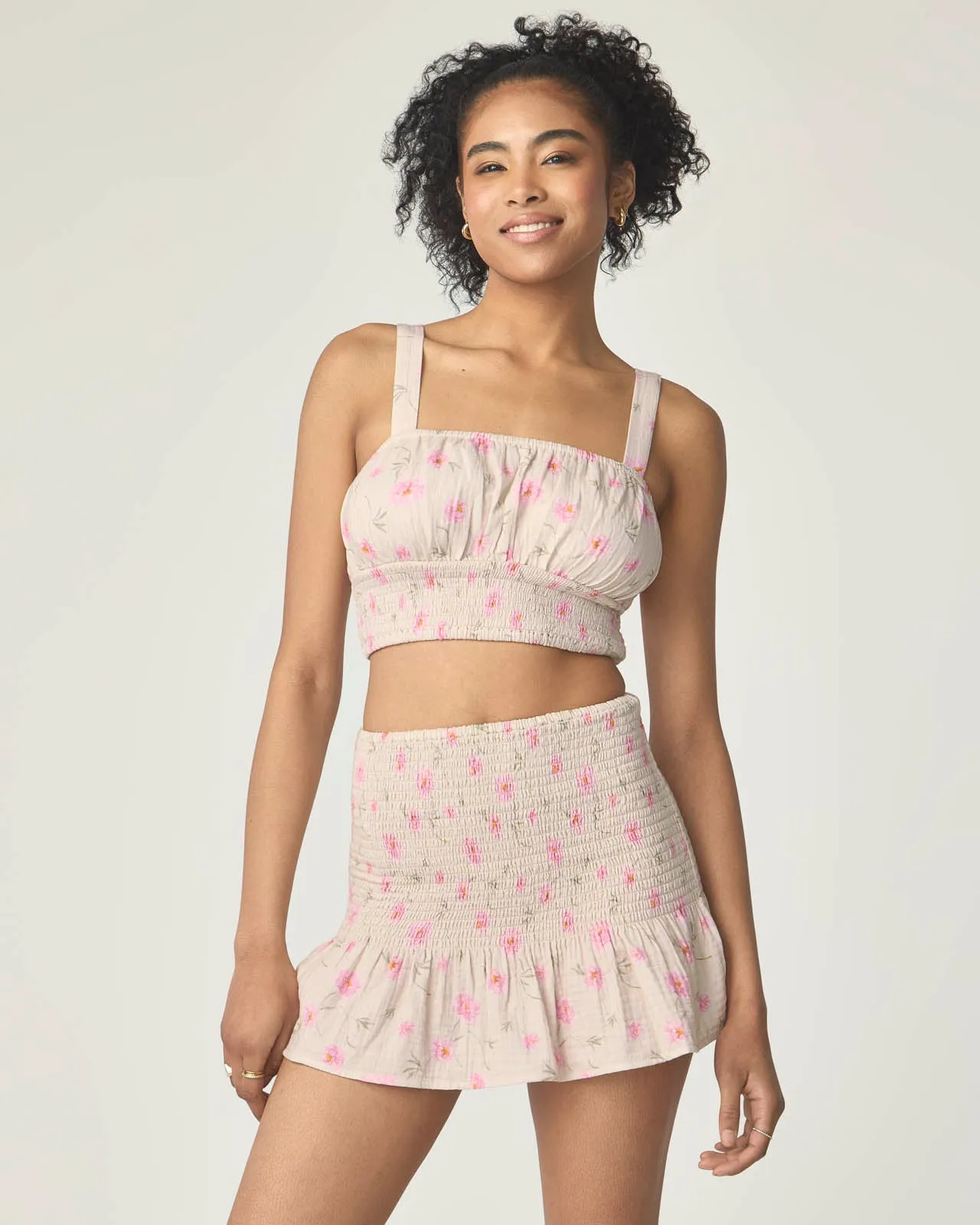 Garden Party Smocked Crop Tie Top