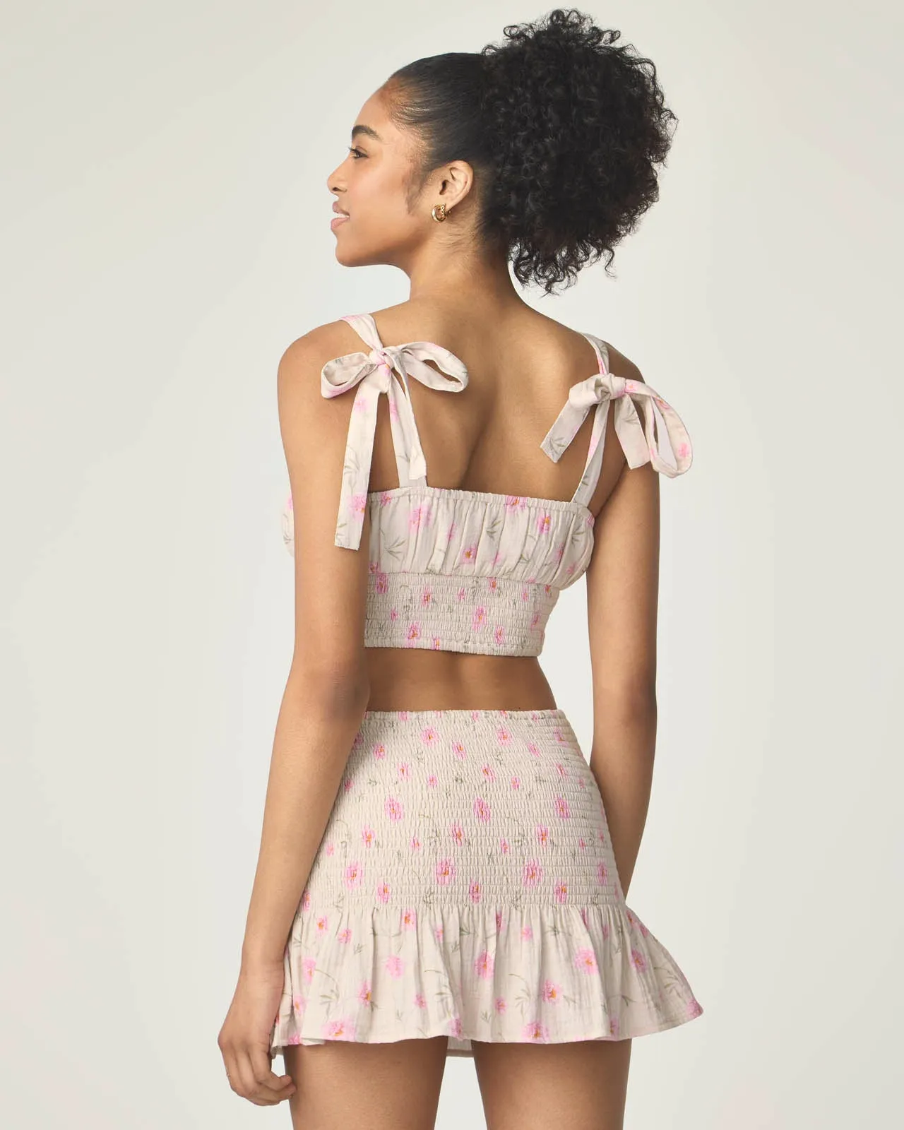 Garden Party Smocked Crop Tie Top
