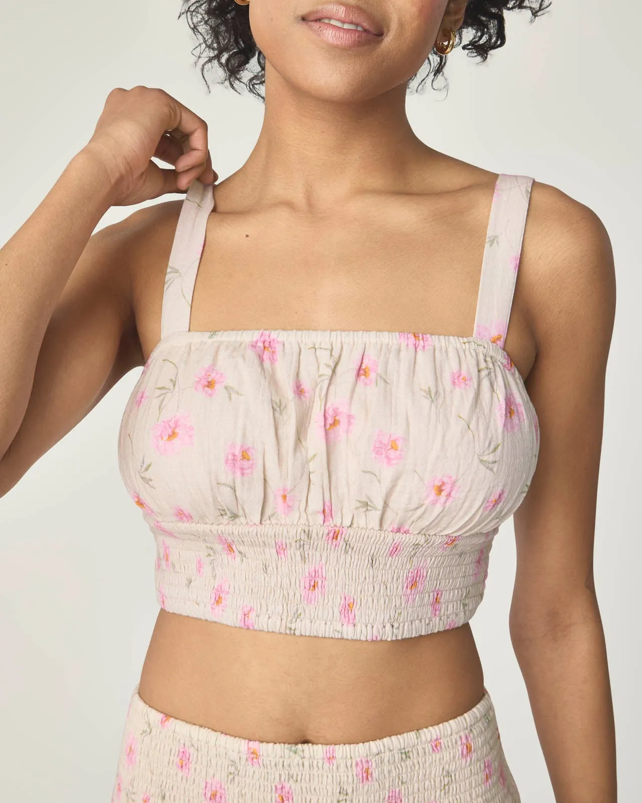 Garden Party Smocked Crop Tie Top