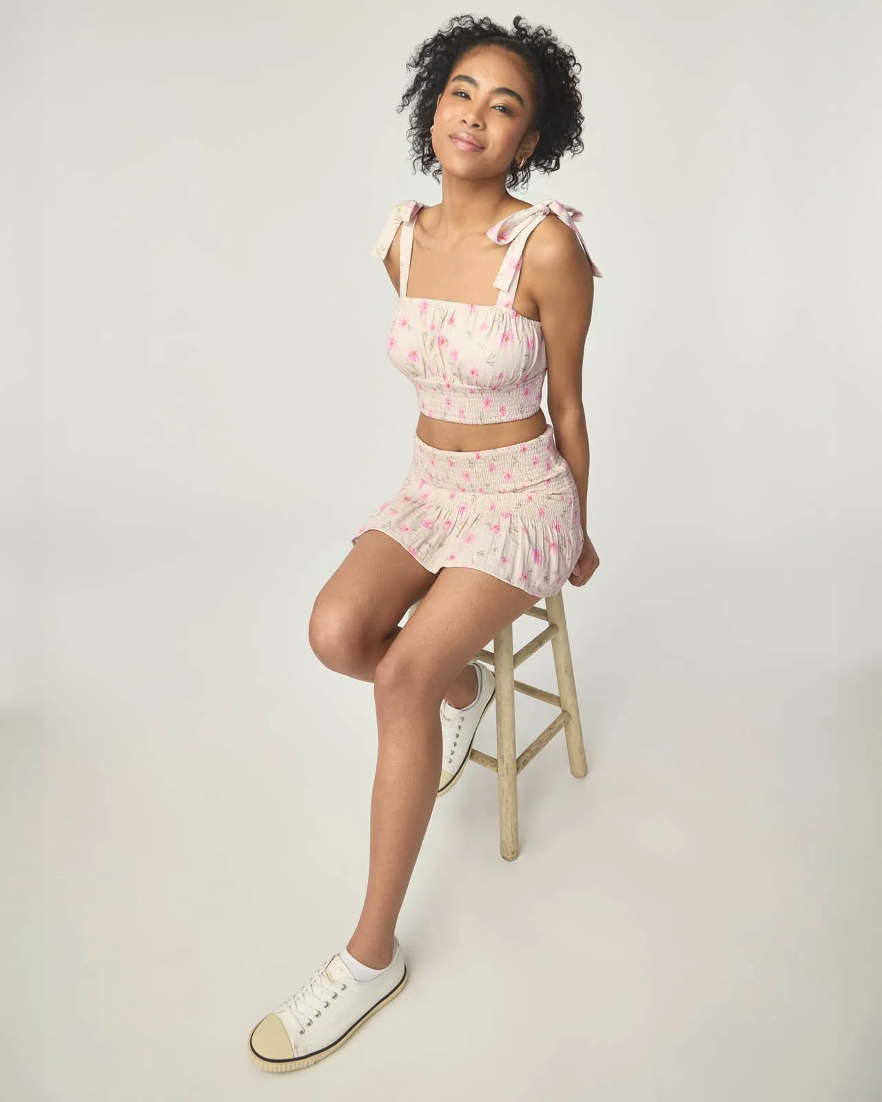 Garden Party Smocked Crop Tie Top