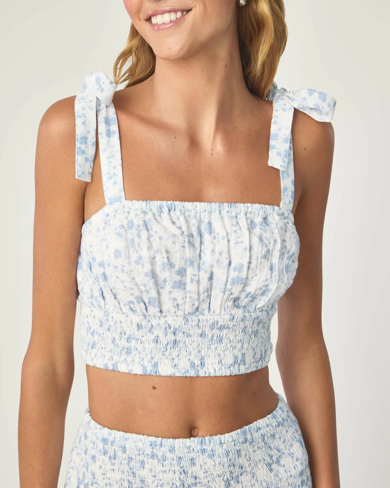 Garden Party Smocked Crop Tie Top