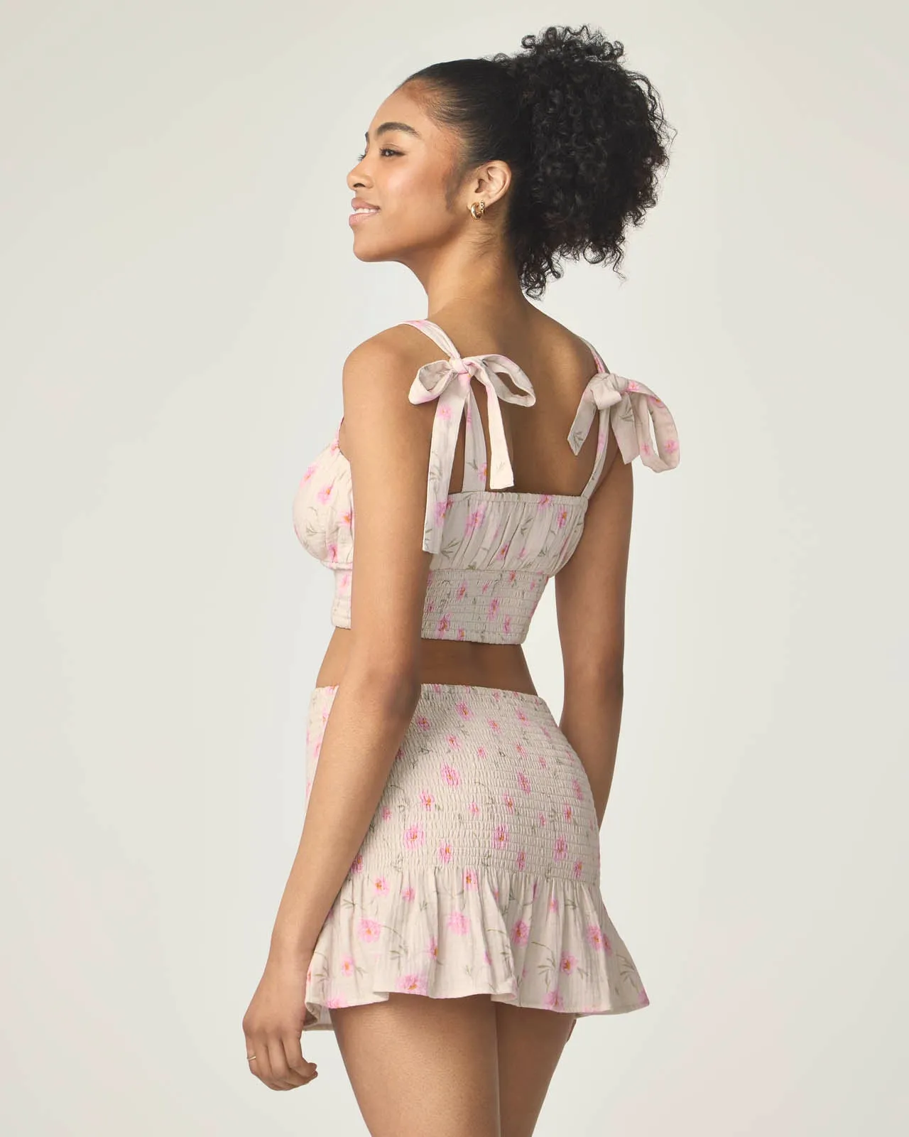 Garden Party Smocked Crop Tie Top