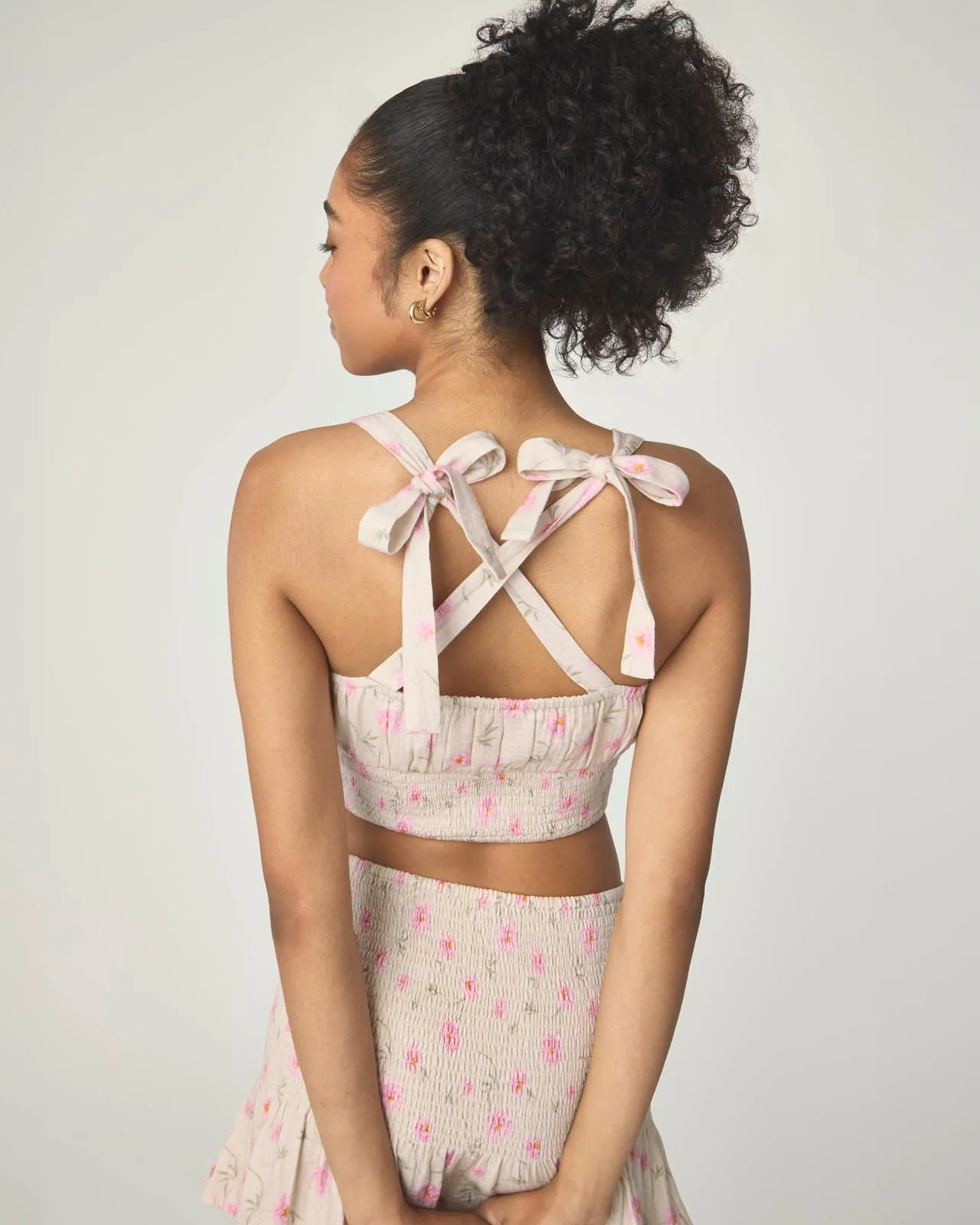 Garden Party Smocked Crop Tie Top