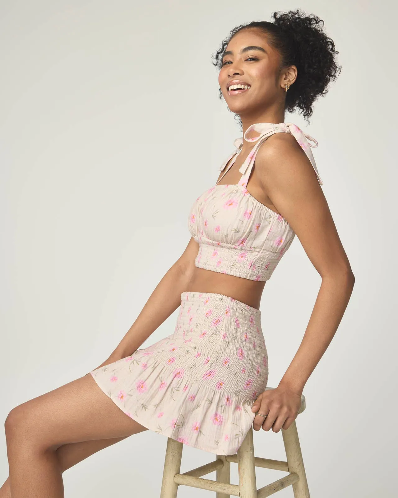 Garden Party Smocked Crop Tie Top
