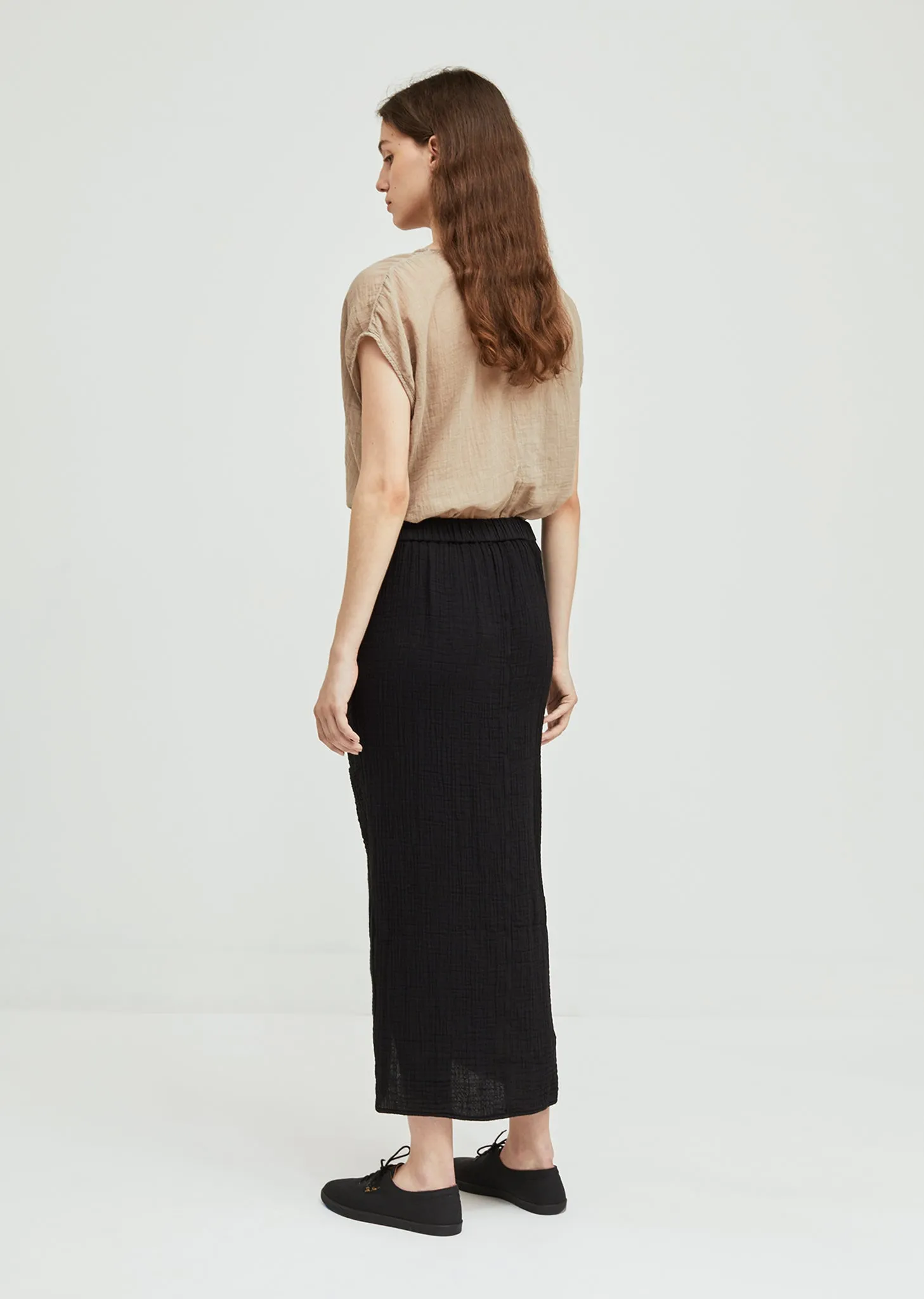 Gathered Gauze Slit Skirt