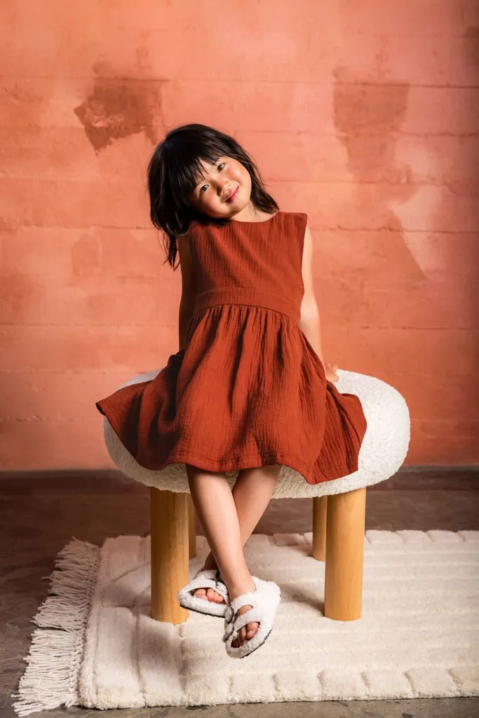 Girl Pinafore Gauze Dress - Terracotta