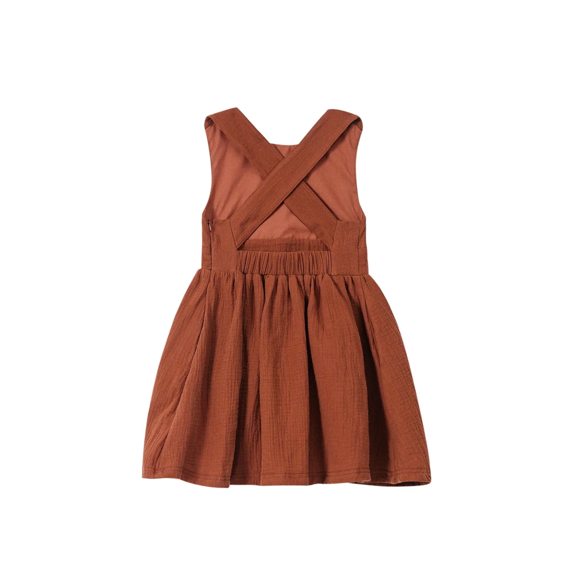 Girl Pinafore Gauze Dress - Terracotta