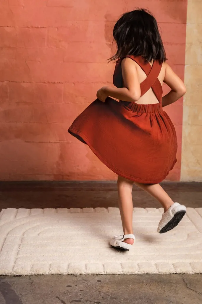 Girl Pinafore Gauze Dress - Terracotta