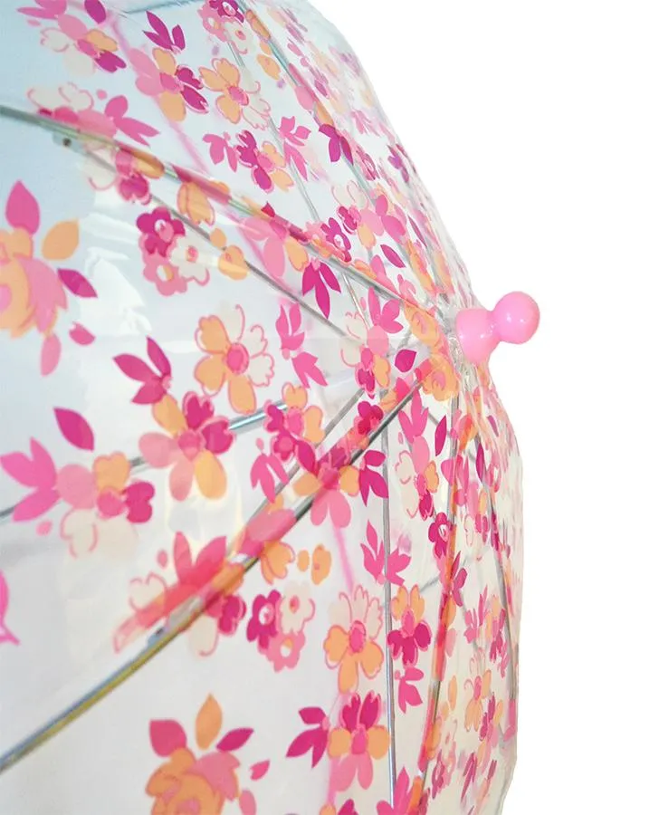 Girls Clear Pink Rose Print 17" Umbrella