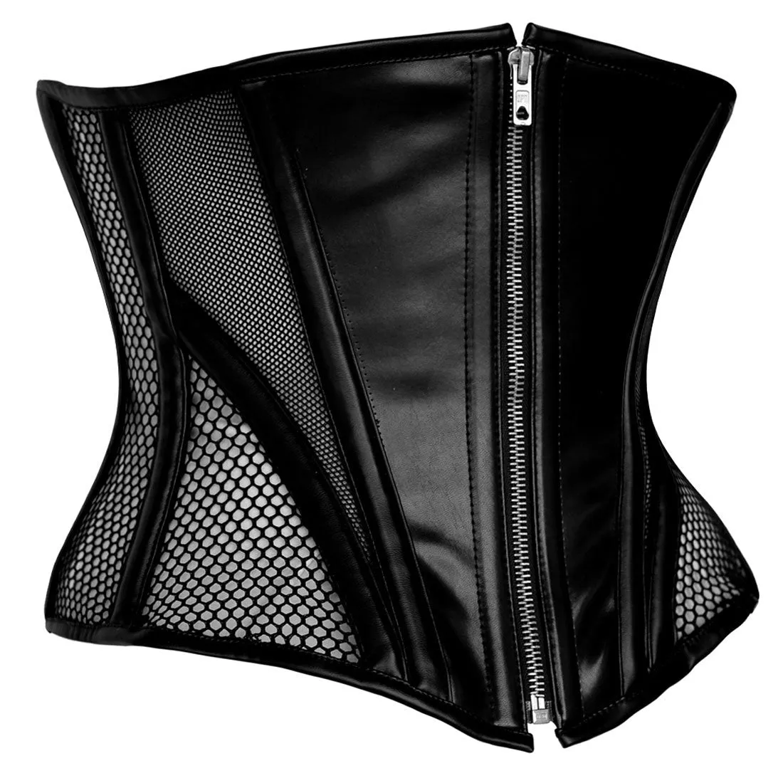 Gothic Punk Fetish Waist Chincher With Mesh & Pu Corset