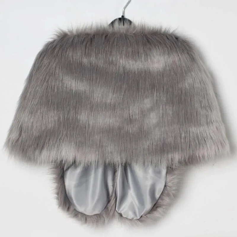 Great Gatsby 1920's Bridal Wedding Faux Fur Shawl Wrap - Grey STYLE 2