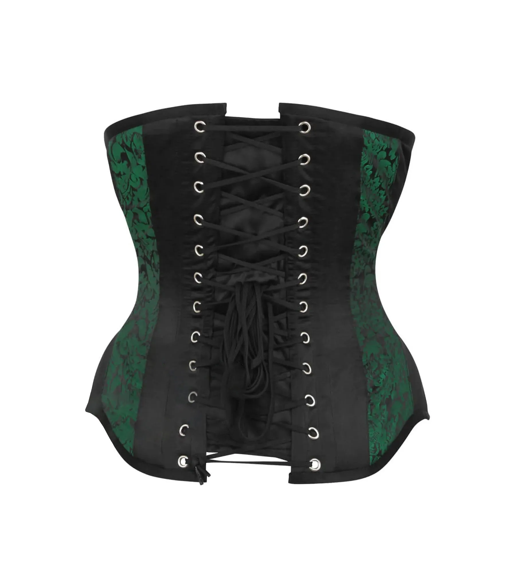 Green Brocade Black Satin Waist Reducing  Underbust Corset