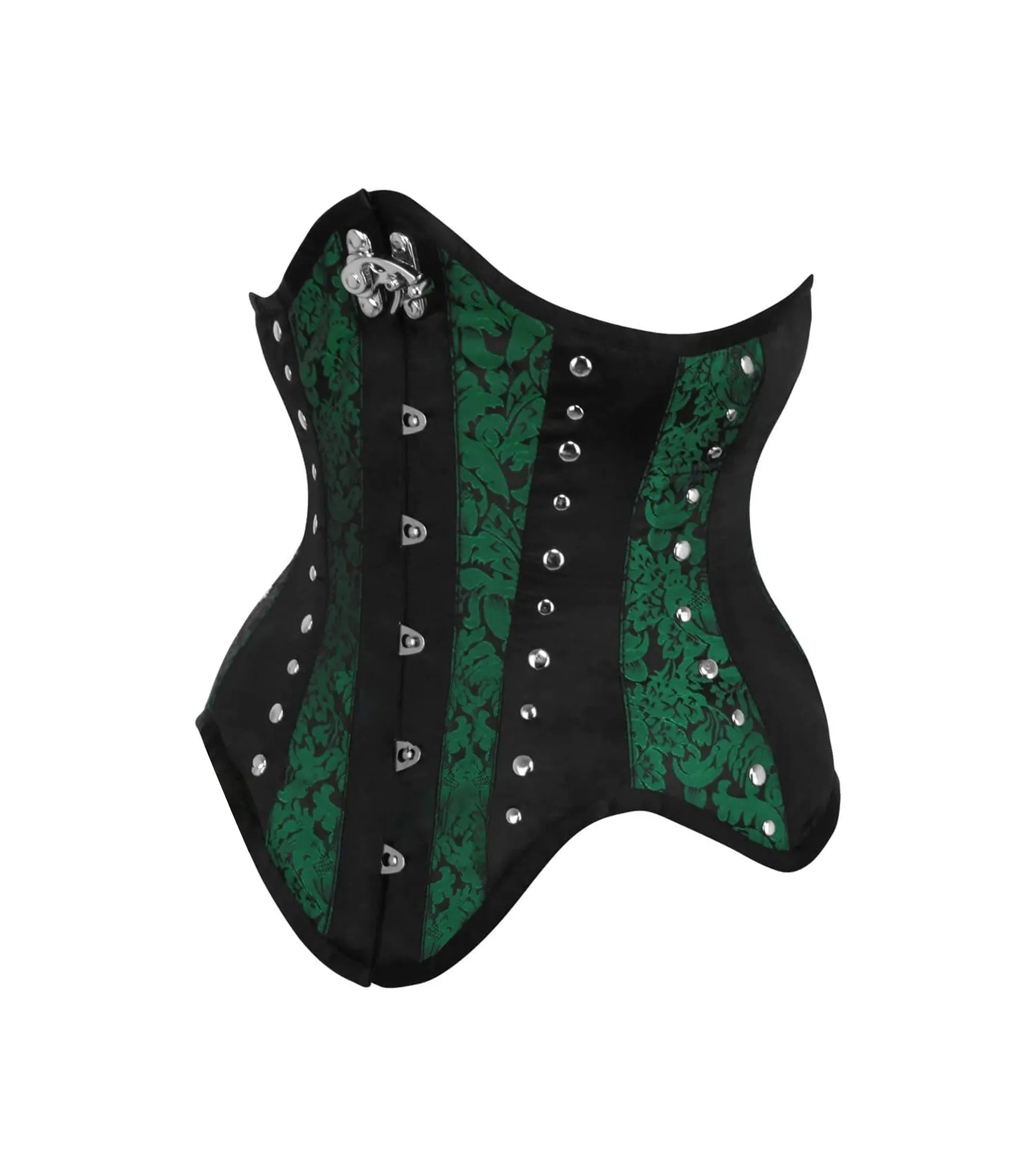 Green Brocade Black Satin Waist Reducing  Underbust Corset