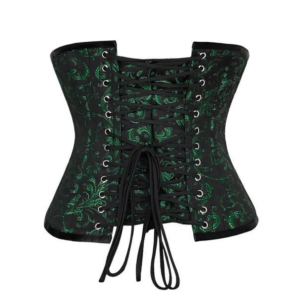 Green Brocade Steel Boned Waist Reducing Underbust Corset