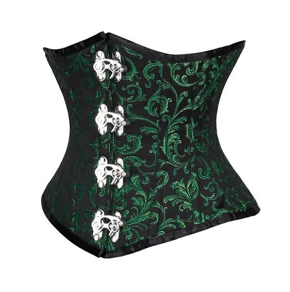 Green Brocade Steel Boned Waist Reducing Underbust Corset