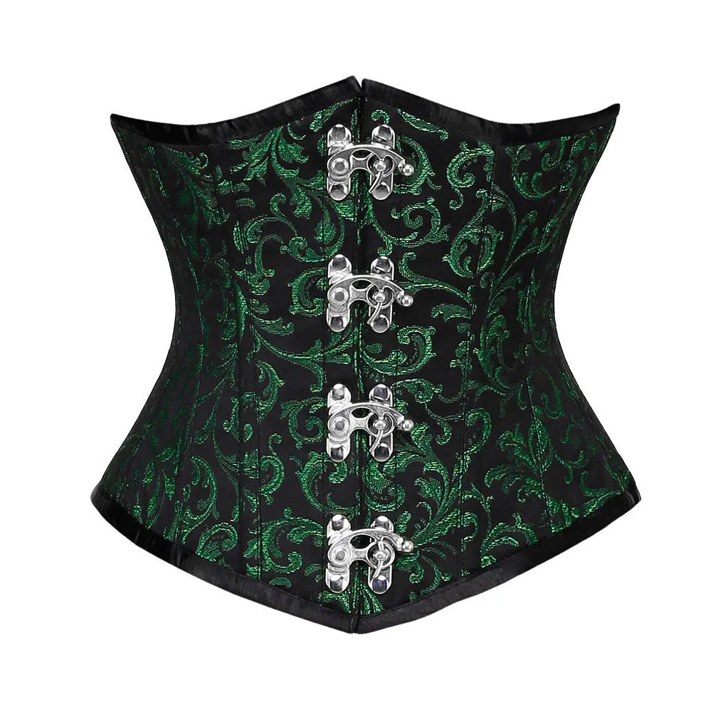 Green Brocade Steel Boned Waist Reducing Underbust Corset