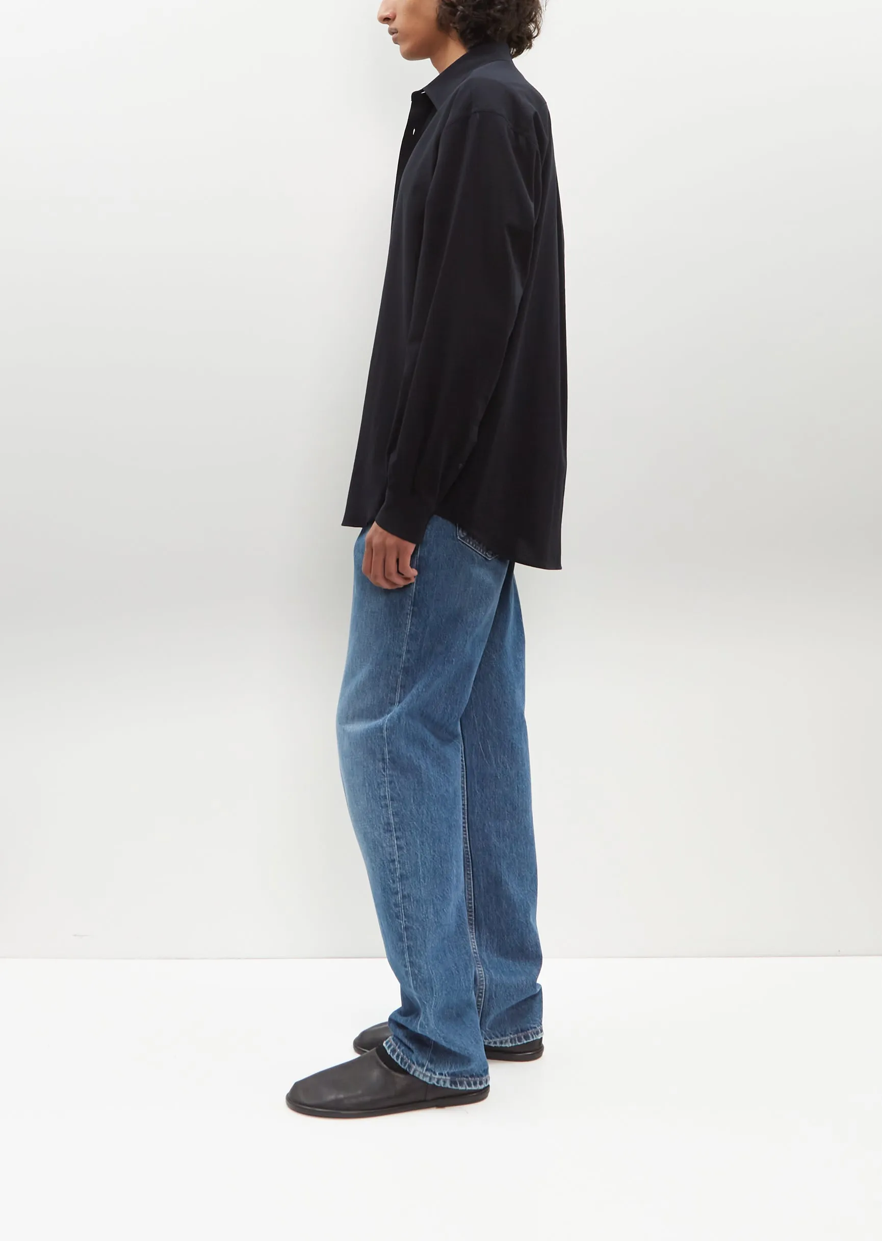 Hard Twist Cotton Silk Viyella Shirt — Dark Navy