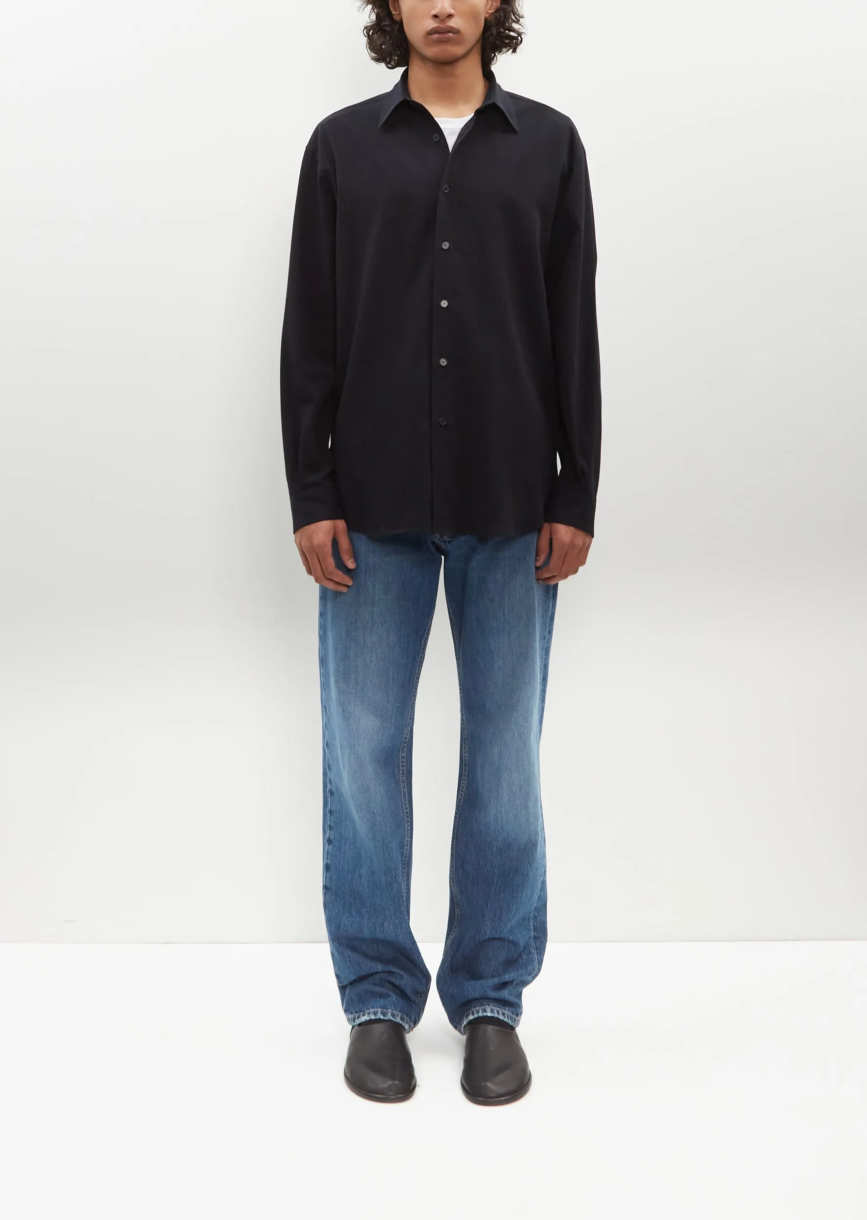 Hard Twist Cotton Silk Viyella Shirt — Dark Navy
