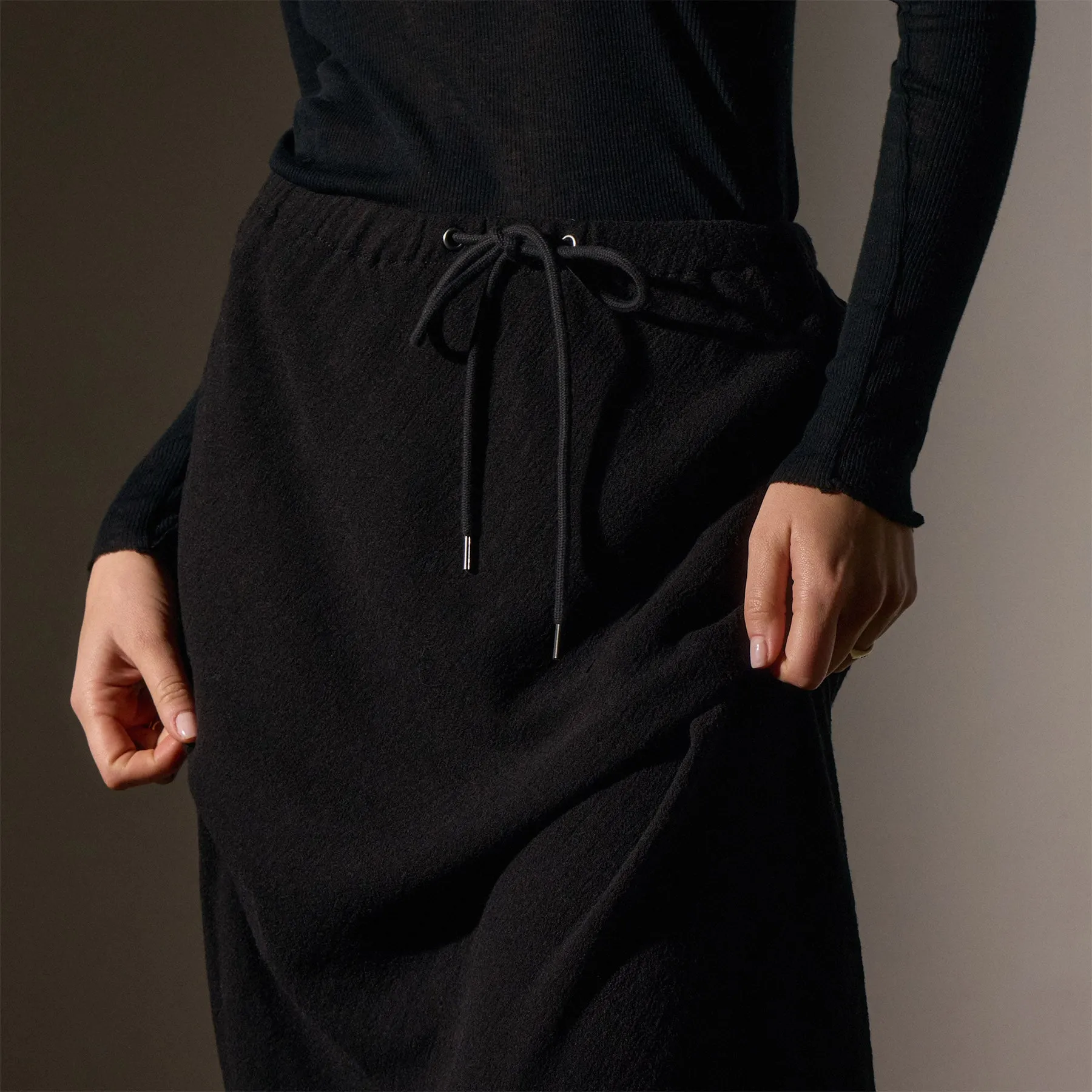 High Low Wool Blend Skirt - Black