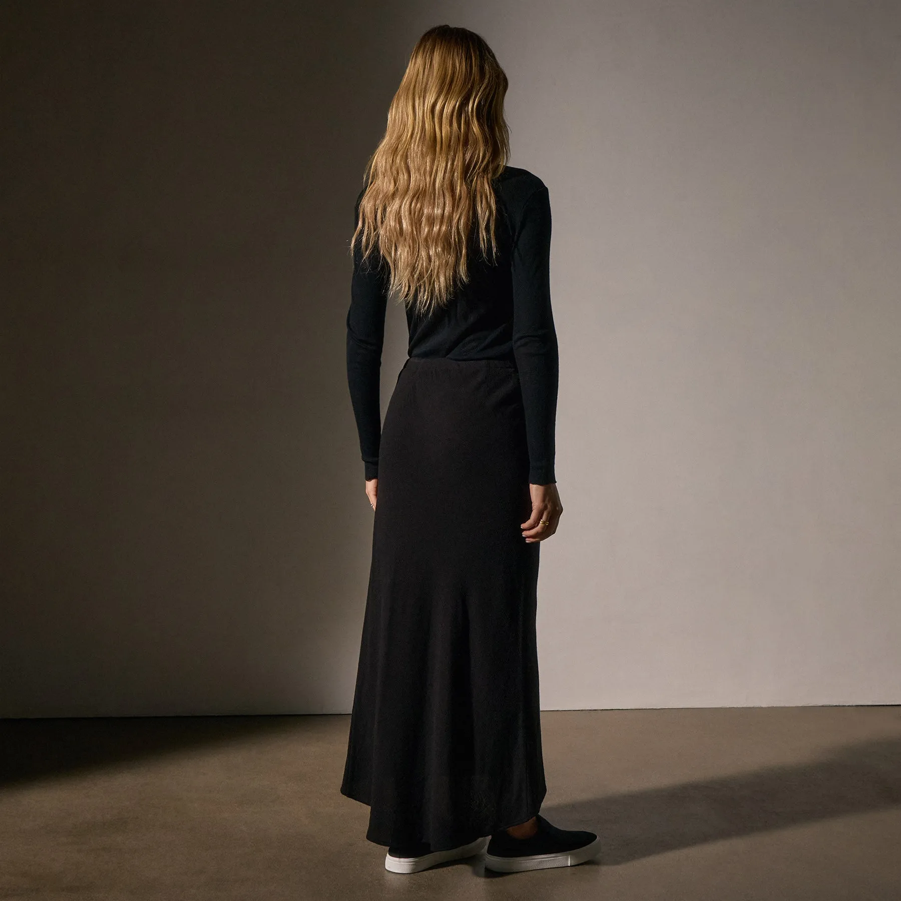 High Low Wool Blend Skirt - Black