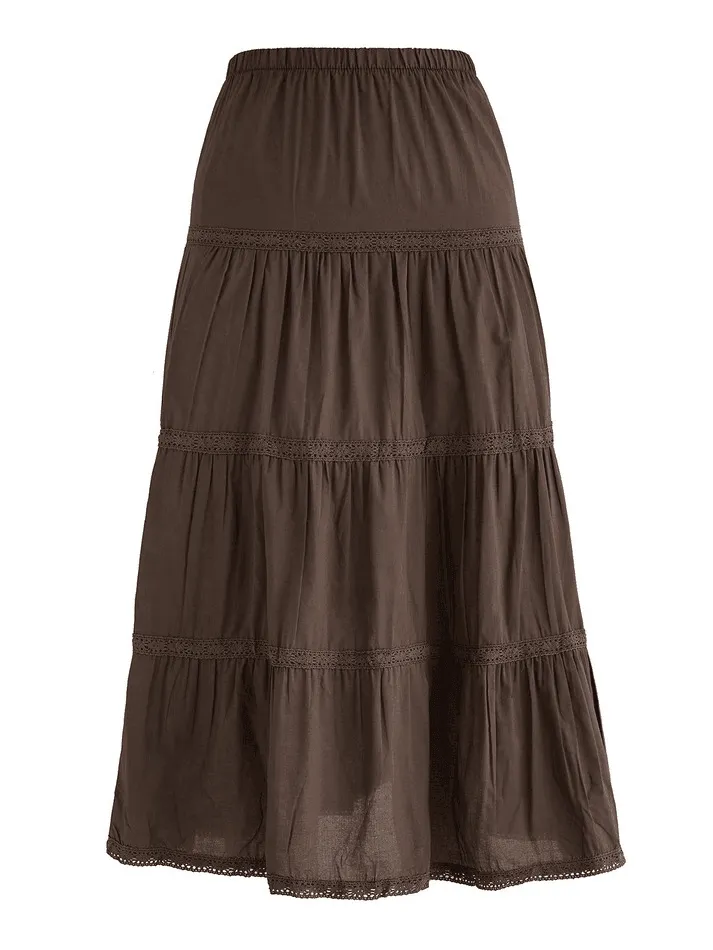 LANFUBEISI - Vintage Tiered Midi Skirt