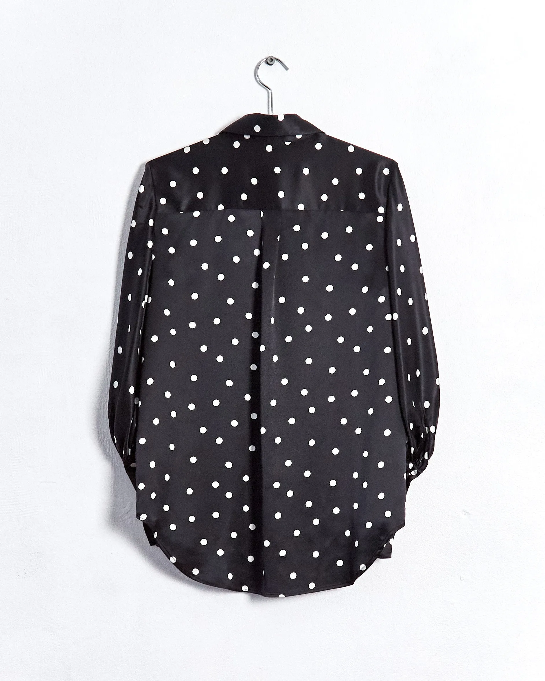 Lee Mathews 'talulah' polkadot satin shirt, black & white, 8