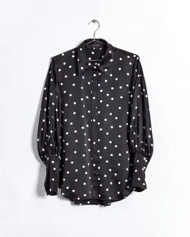 Lee Mathews 'talulah' polkadot satin shirt, black & white, 8