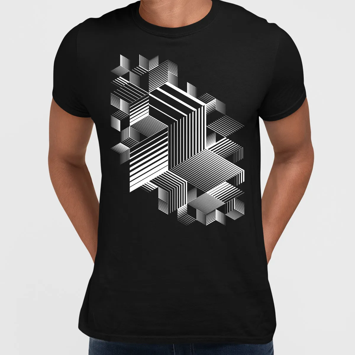 Linear Striped T-Shirt Retro Style Abstract 3D Dimensional Graphic Tee One