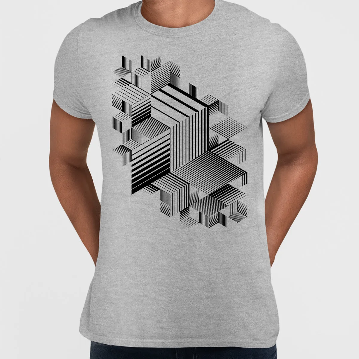 Linear Striped T-Shirt Retro Style Abstract 3D Dimensional Graphic Tee One