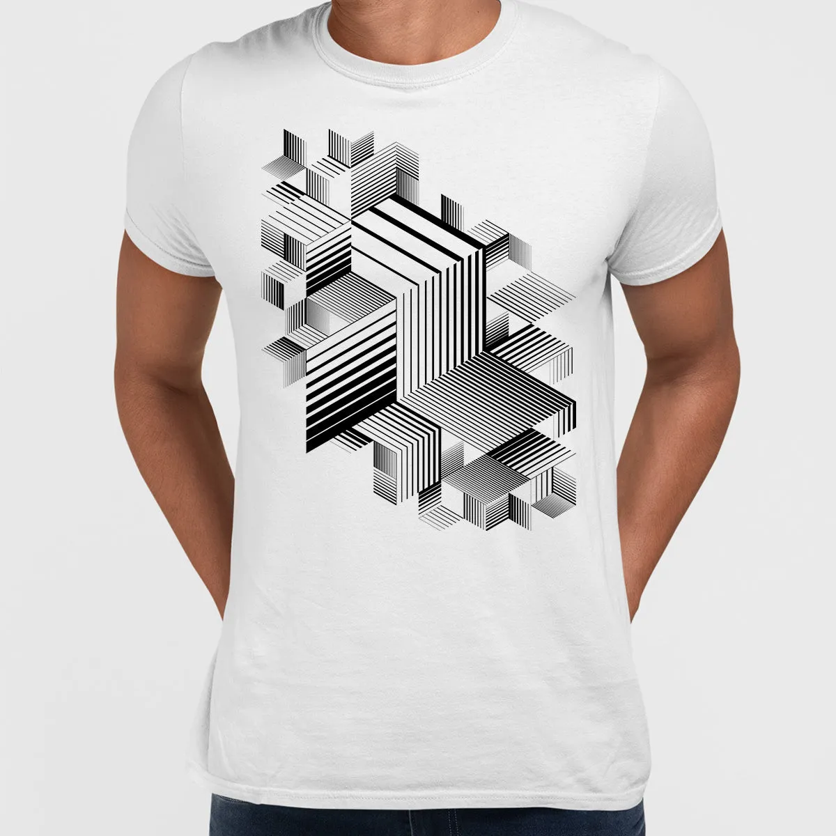 Linear Striped T-Shirt Retro Style Abstract 3D Dimensional Graphic Tee One