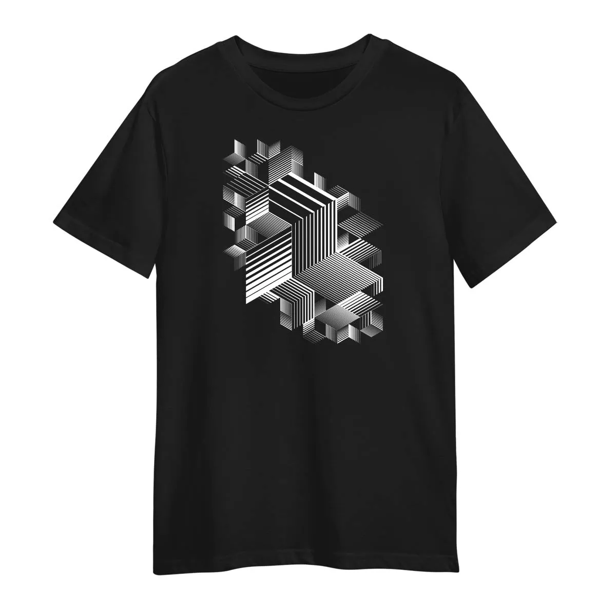 Linear Striped T-Shirt Retro Style Abstract 3D Dimensional Graphic Tee One