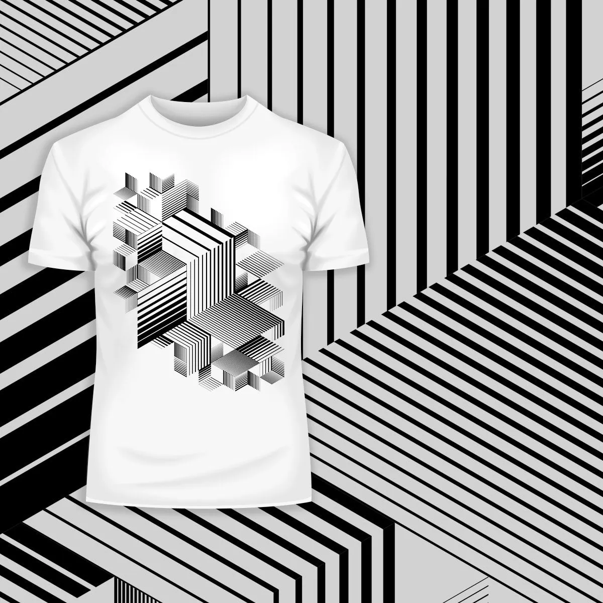 Linear Striped T-Shirt Retro Style Abstract 3D Dimensional Graphic Tee One