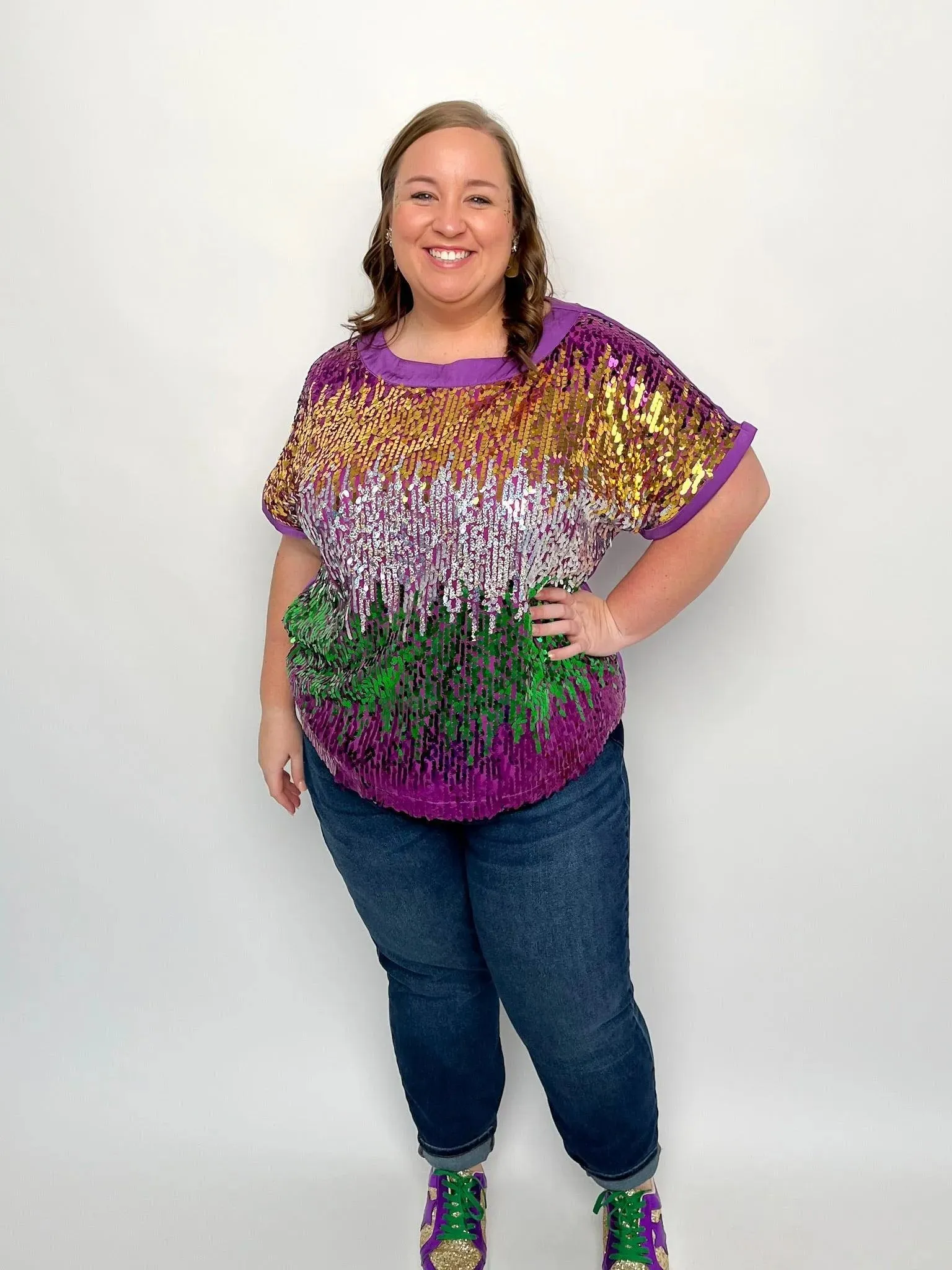 Mardi Gras Sequin Color Block Top
