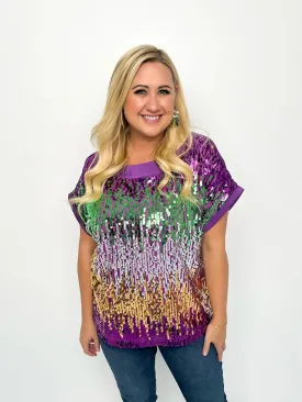Mardi Gras Sequin Color Block Top