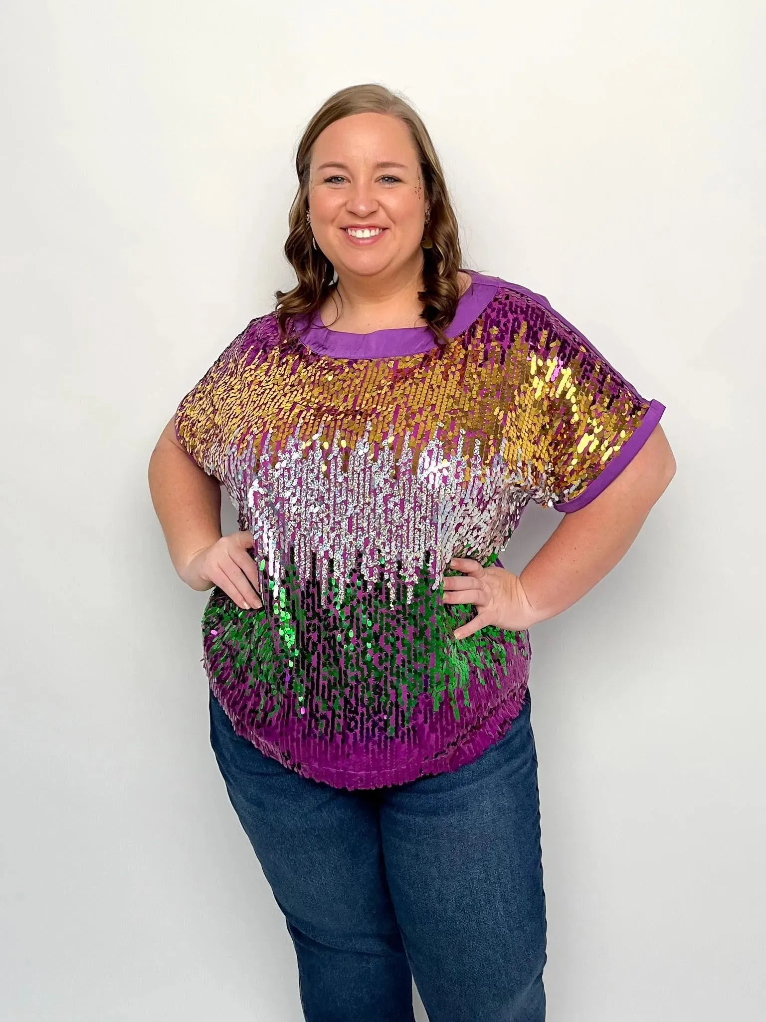 Mardi Gras Sequin Color Block Top