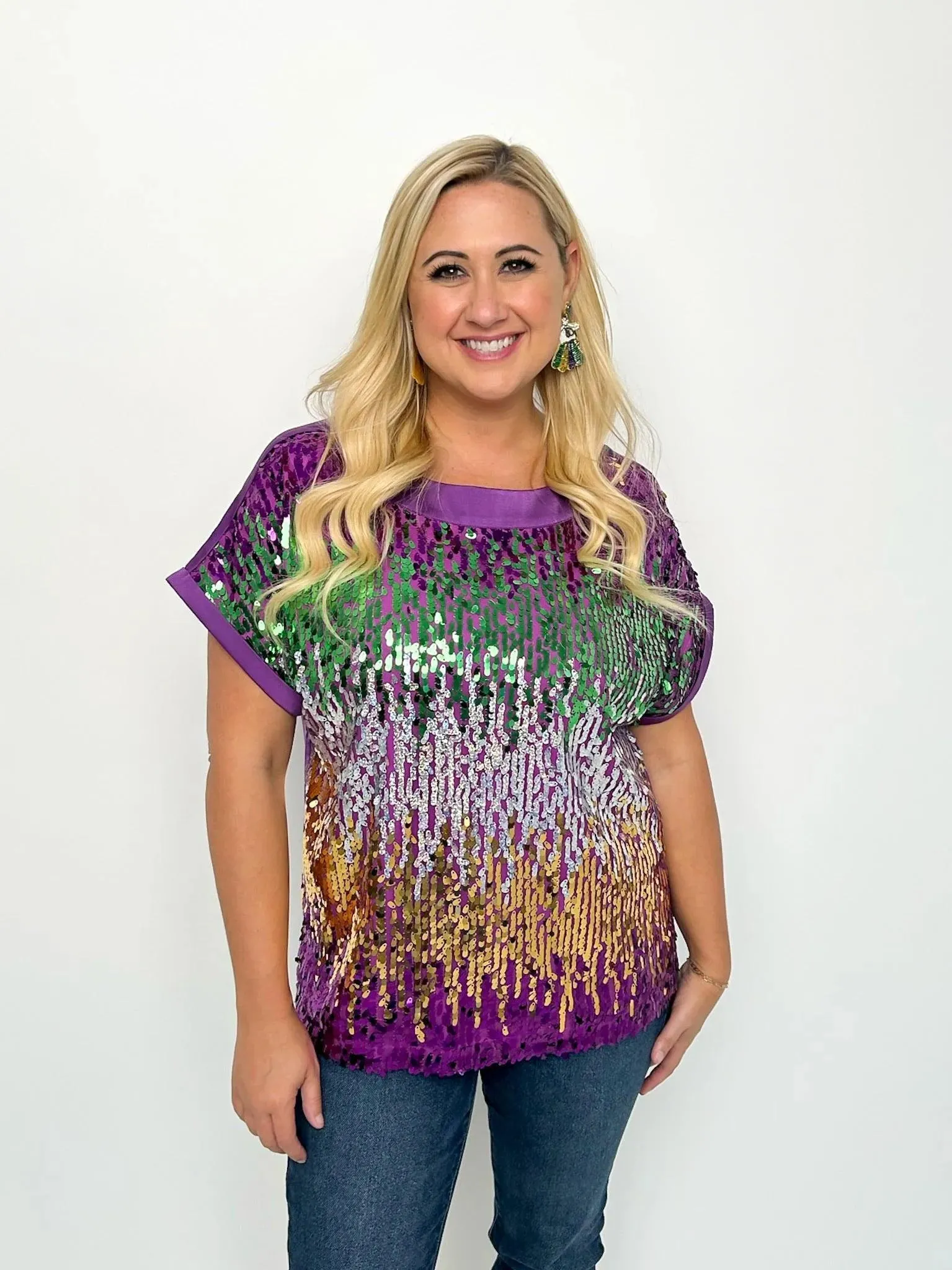 Mardi Gras Sequin Color Block Top