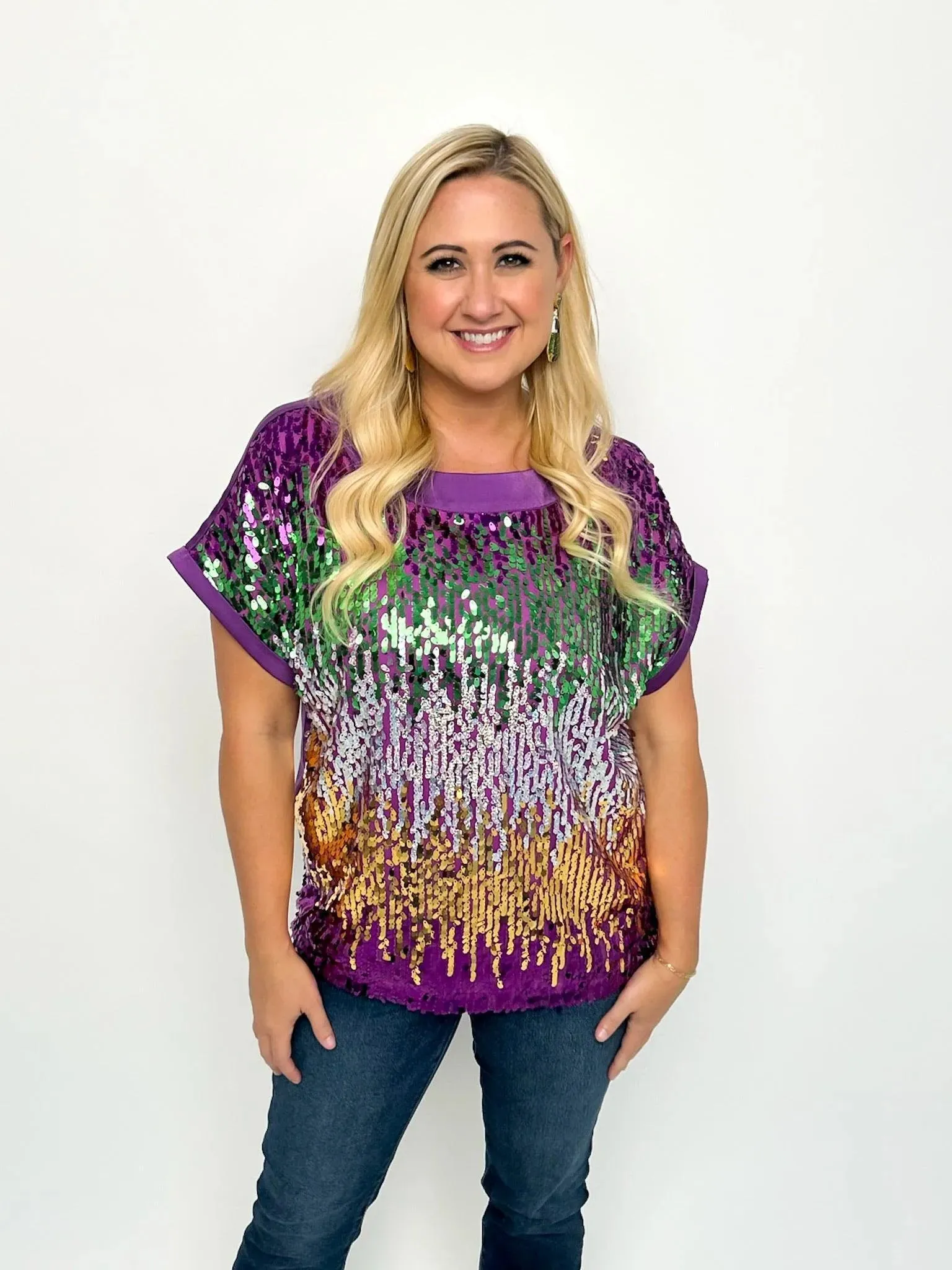 Mardi Gras Sequin Color Block Top