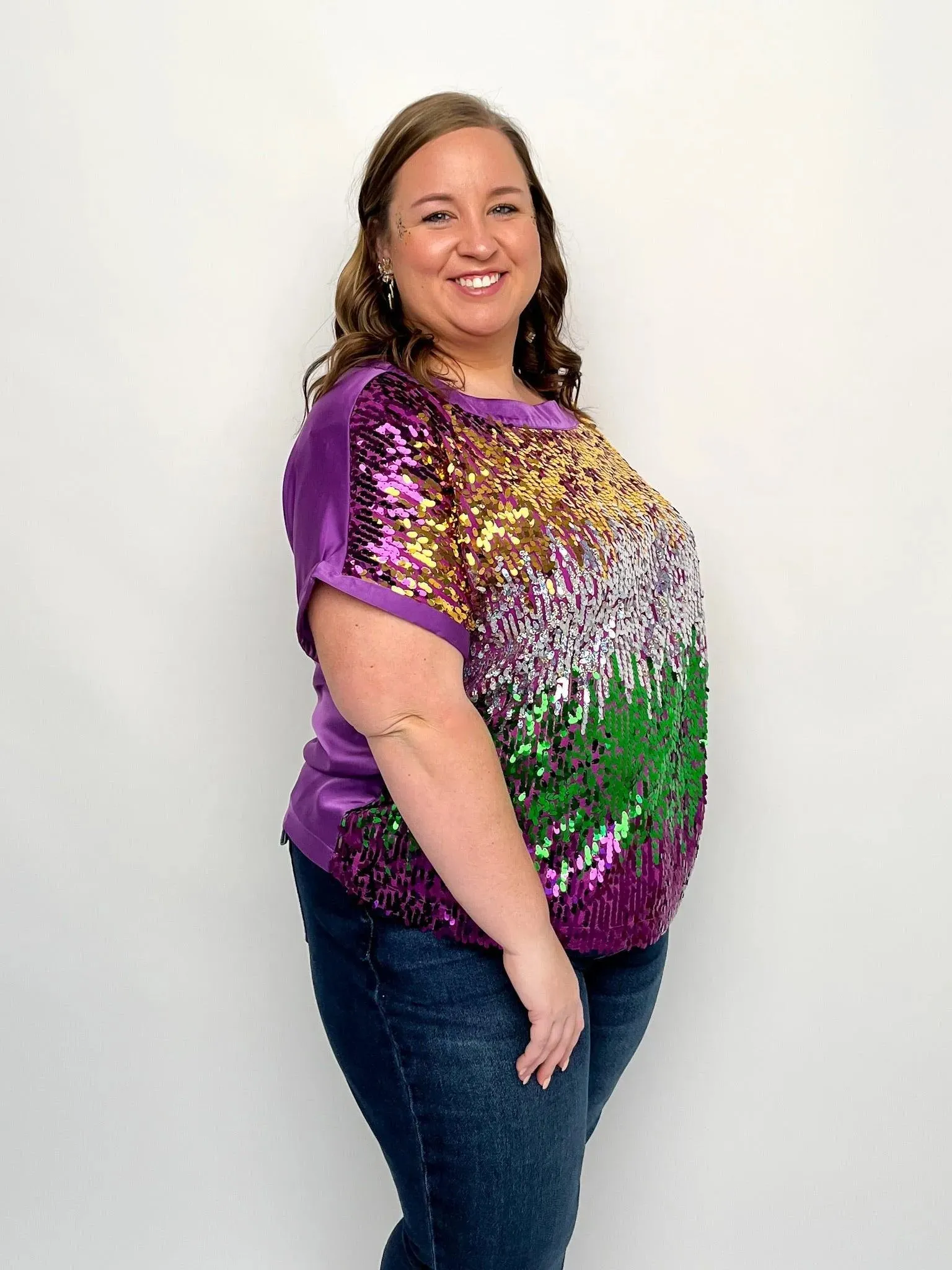 Mardi Gras Sequin Color Block Top