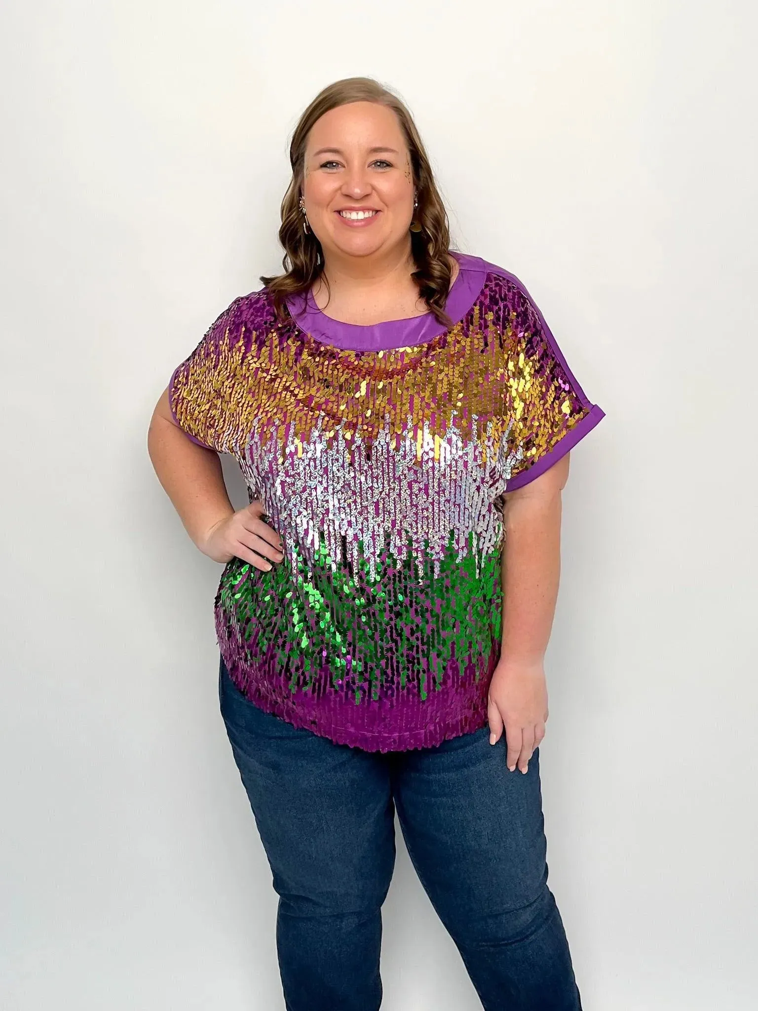 Mardi Gras Sequin Color Block Top