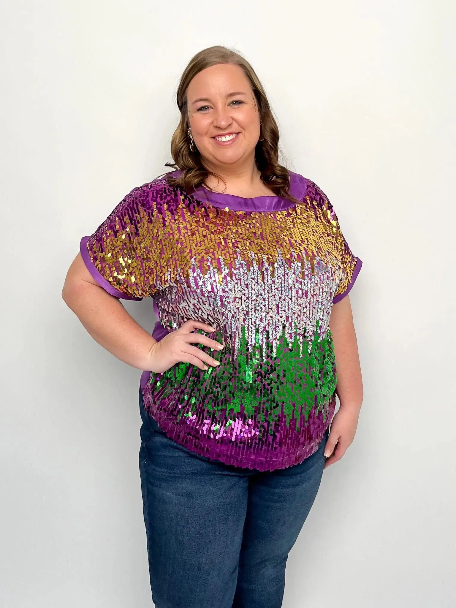 Mardi Gras Sequin Color Block Top
