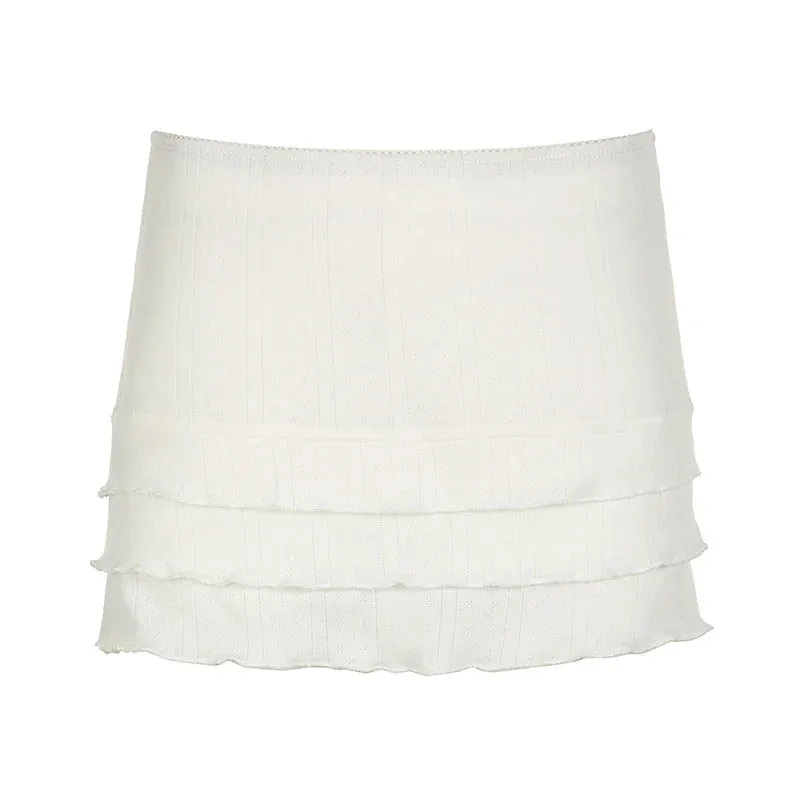 Metaversmall y2k Korean Style White Summer Mini Skirt Tierred Ruched Slim Hottie Women Skirt Sweet Cute Coquette Short Three-Layer