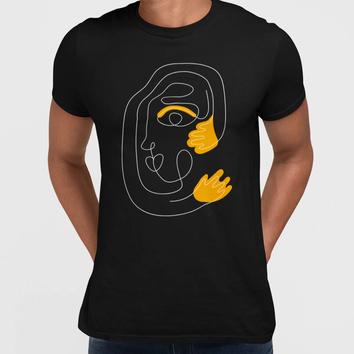 Minimalist Abstract Face T-Shirt – Unique One Line Drawing Graphic Tee Three