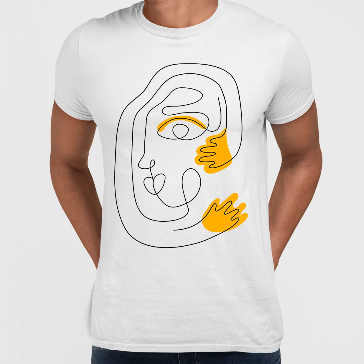 Minimalist Abstract Face T-Shirt – Unique One Line Drawing Graphic Tee Three