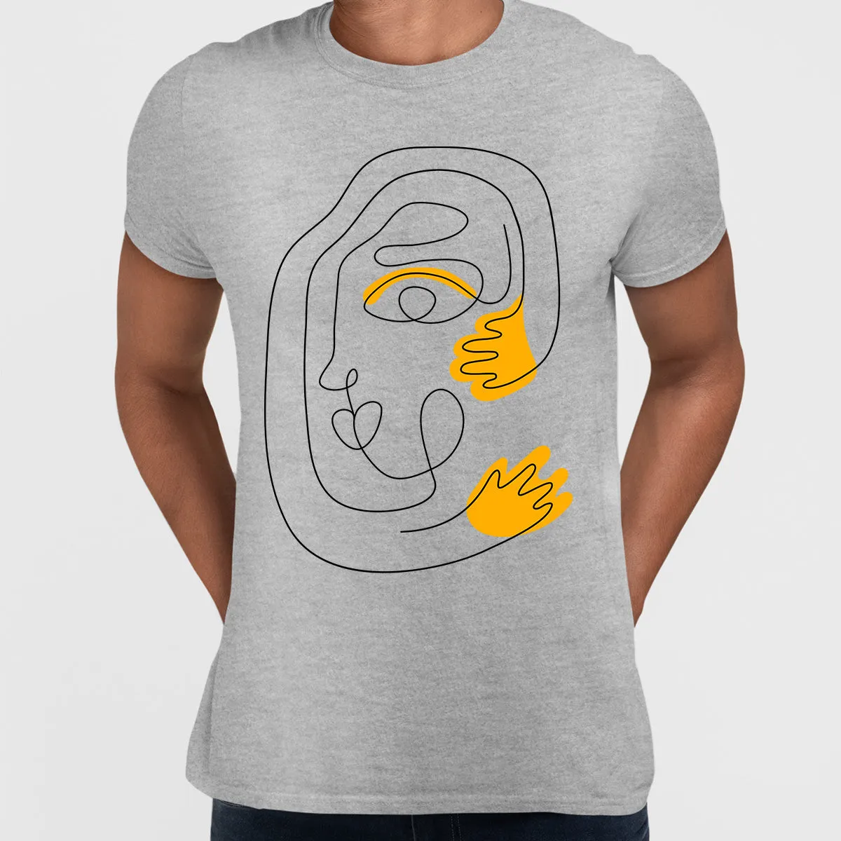 Minimalist Abstract Face T-Shirt – Unique One Line Drawing Graphic Tee Three