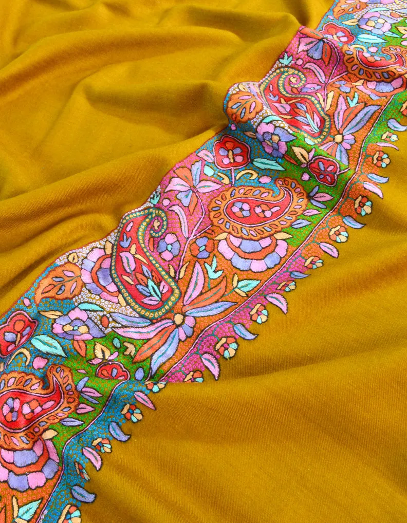 Mustard Pashmina Shawl With Papermachie Work 5490