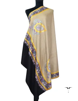 Natural & Black Pashmina Shawl With Sozni & Tilla 5478